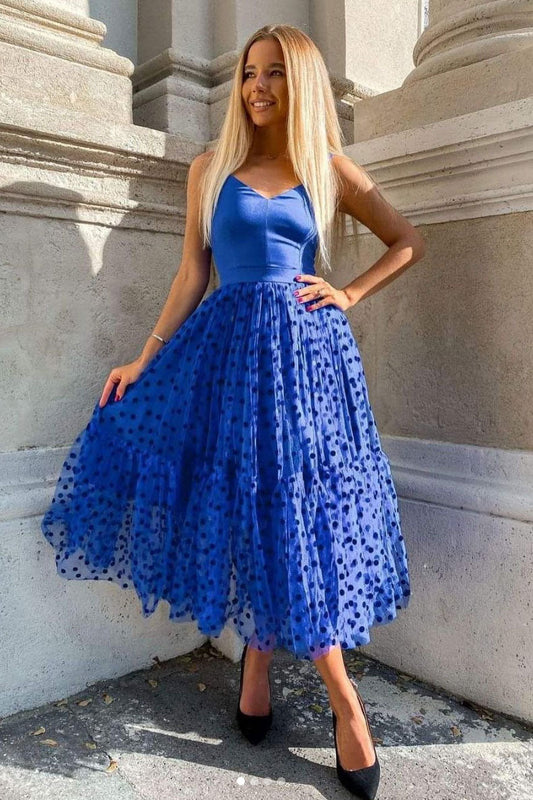 Royal Blue V-Neck Tulle Short Prom Dress Blue Cocktail Dress