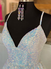 Simple V-Neck Sequin Long Prom Dress Sequin Evening Dress