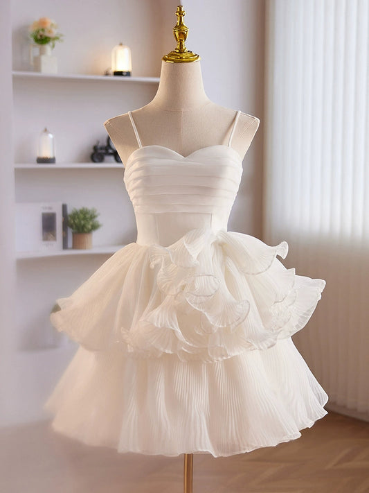 Cute Sweetheart Neck Organza White Short Prom Dress Cute Homecoming Dress