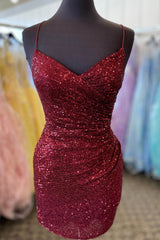 Blue Sequins Tight Backless Short Homecoming Dress