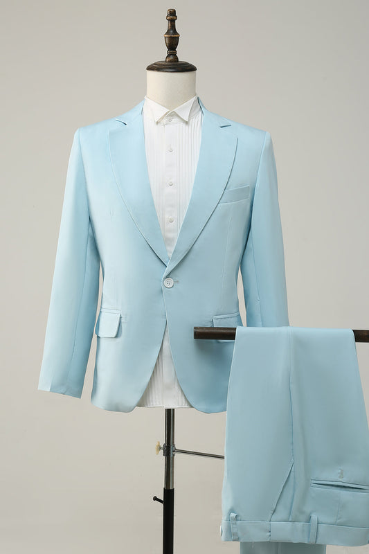 Stylish 2-Piece Light Blue Notched Lapel Men's Prom Suit