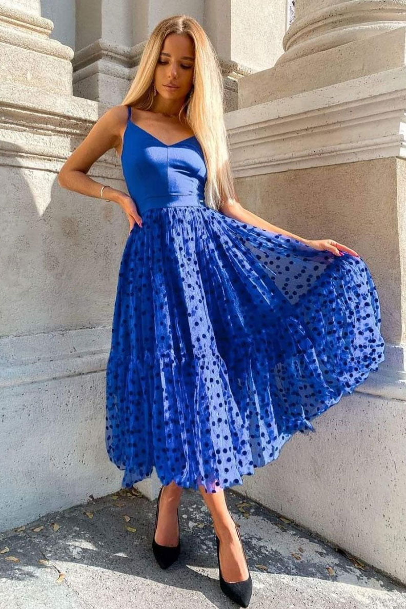 Royal Blue V-Neck Tulle Short Prom Dress Blue Cocktail Dress