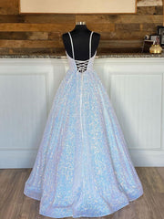 Simple V-Neck Sequin Long Prom Dress Sequin Evening Dress