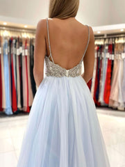 Light Blue Tulle Long Prom Dress Blue Tulle Formal Dress