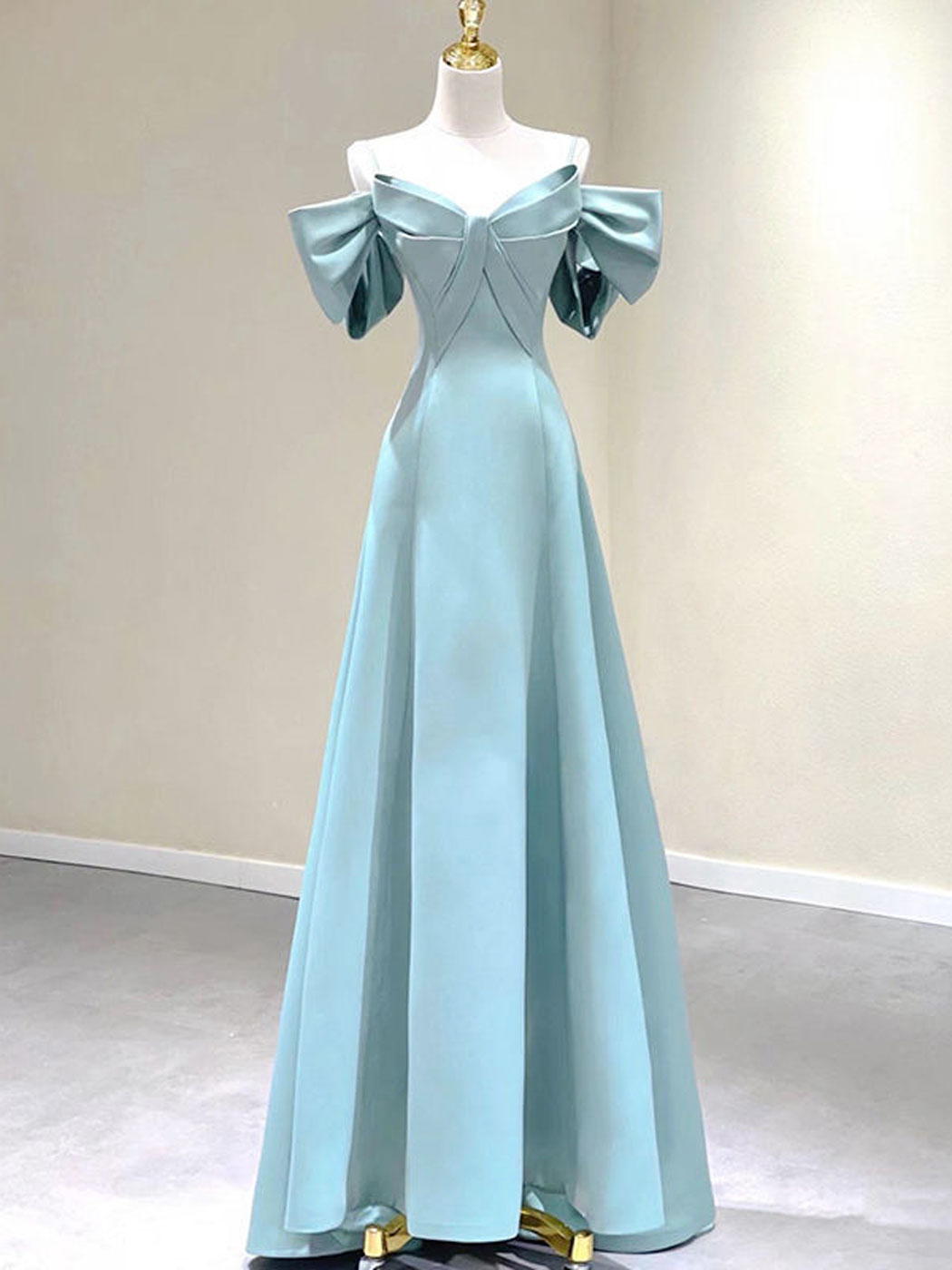 Blue A-Line Satin Long Prom Dress Blue Satin Long Formal Dress