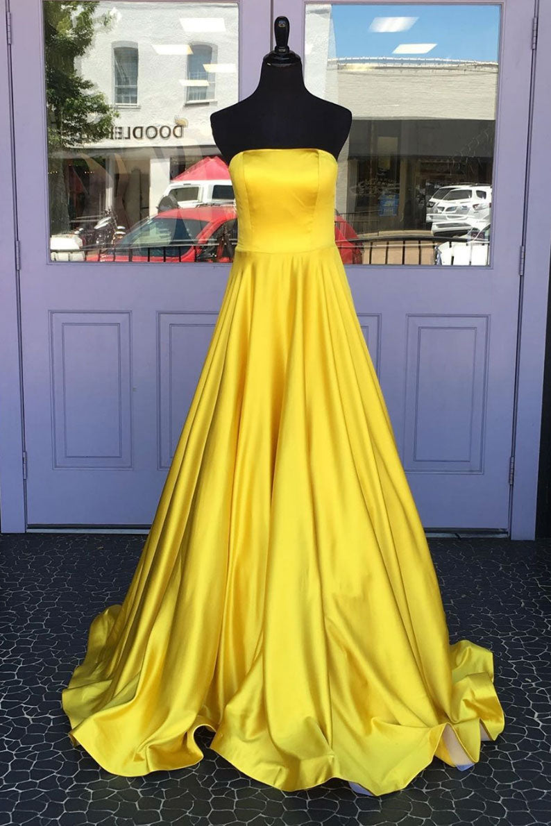 Simple Yellow Satin Long Prom Dress Yellow Evening Dress