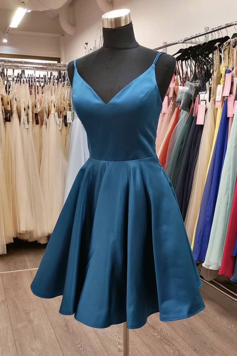 Simple V-Neck Satin Short Prom Dress Short Bridesmaid Dress