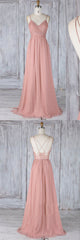 Pink Chiffon Lace Long Prom Dress Pink Lace Bridesmaid Dress