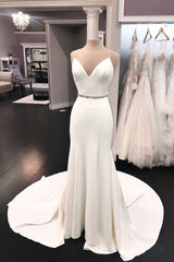 White V-Neck Long Prom Dress White Long Evening Dress