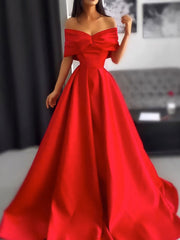 Simple Red Satin Long Prom Dress Red Long Evening Dress