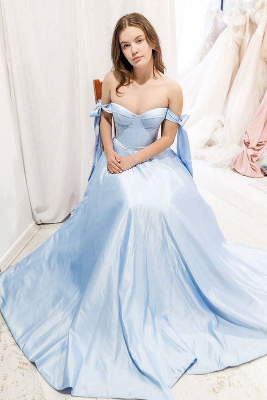 Simple Blue Sweetheart Satin Long Prom Dress Blue Evening Gown