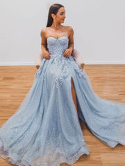 Gray Blue Tulle Sequin Long Prom Dress Gray Blue Tulle Evening Dress