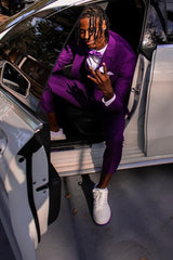 Stylish Purple Double-Breasted 3-Piece Prom Homecoming Suit