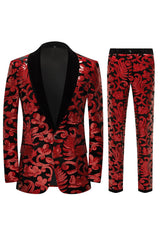 Dazzling Glitter Red Sequins 2-Piece Men's Suit