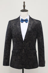 Timeless Jacquard Satin Notched Lapel Men's Black Blazer