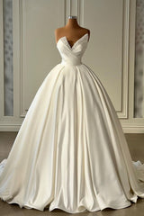 Charmeuse Sleeveless White Wedding Dress with Beading