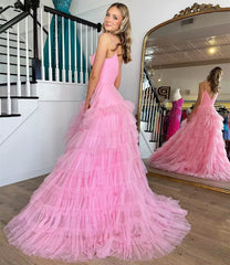 Alianna Dressystars A-Line Spaghetti Straps Tiered Tulle Material Prom Dress