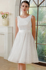 Ivory Tulle Scoop Neck A-Line Sleeveless Homecoming Dress