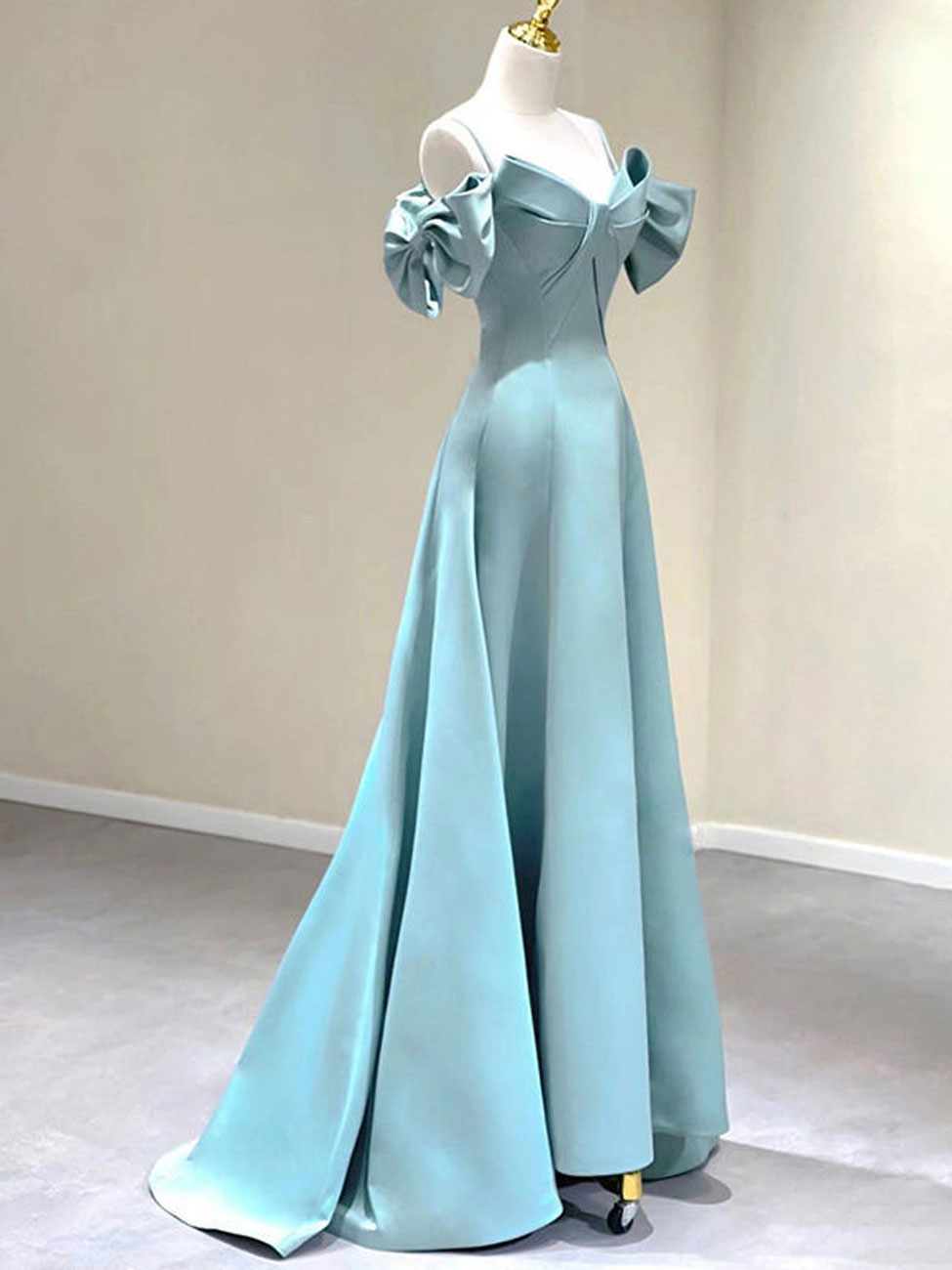 Blue A-Line Satin Long Prom Dress Blue Satin Long Formal Dress