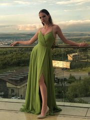 Simple A-Line Green Chiffon Long Prom Dress Green Evening Dress