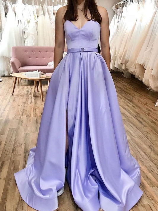 Simple A-Line Satin Long Prom Dress Satin Evening Dress