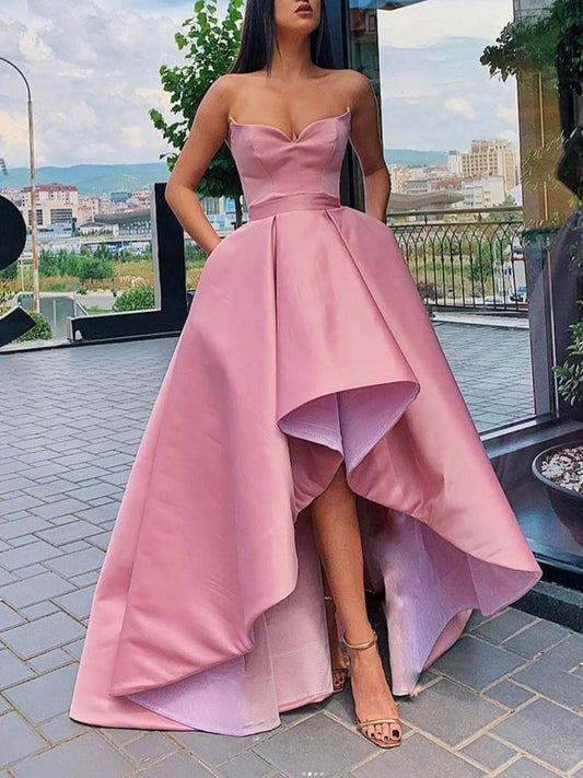 Simple High-Low Satin Prom Dress Satin Evening Dress