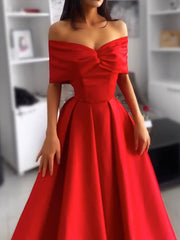 Simple Red Satin Long Prom Dress Red Long Evening Dress