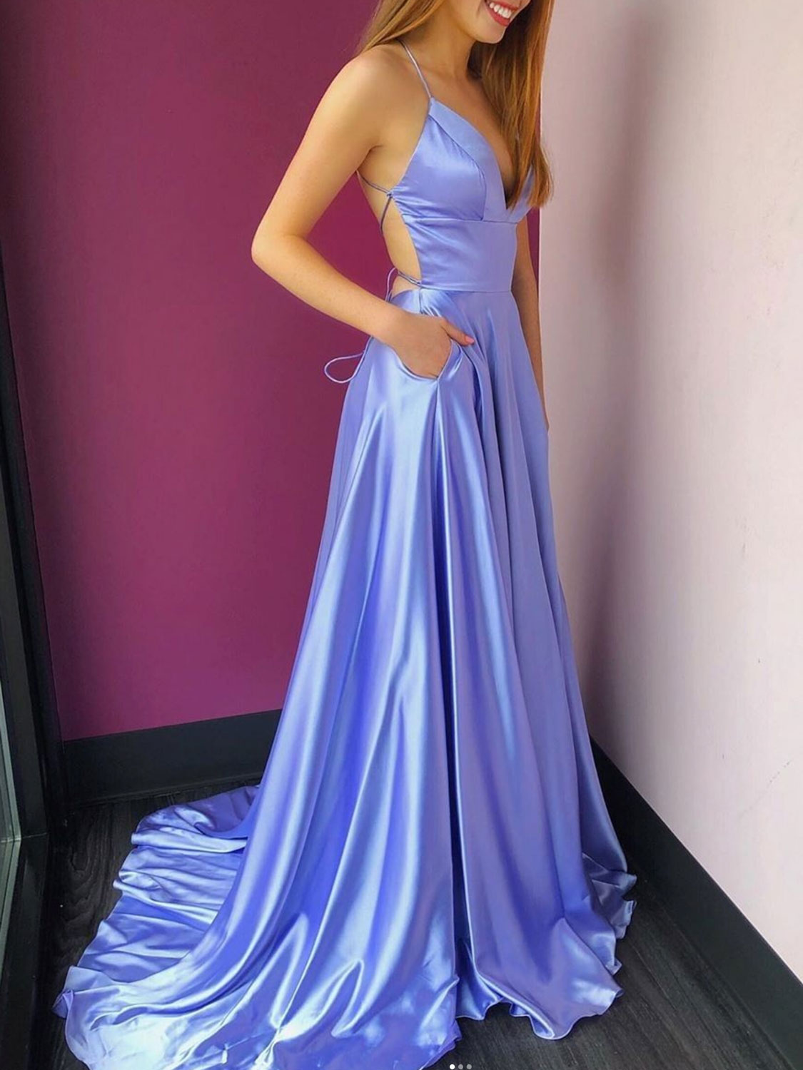 Simple V-Neck Backless Long Prom Dress A-Line Long Evening Dress