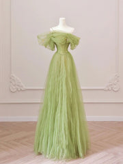 Green A-Line Tulle Long Prom Dress Simple Green Formal Party Dress