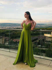 Simple A-Line Green Chiffon Long Prom Dress Green Evening Dress