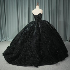 Black Quinceanera Dress Strapless Lace Up Sequins Mexican Sweet 16 Dress Ball Gown Dress