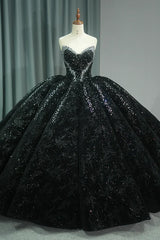 Black Quinceanera Dress Strapless Lace Up Sequins Mexican Sweet 16 Dress Ball Gown Dress