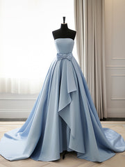 Simple A-Line Satin Blue Long Prom Dress Blue Long Evening Dress