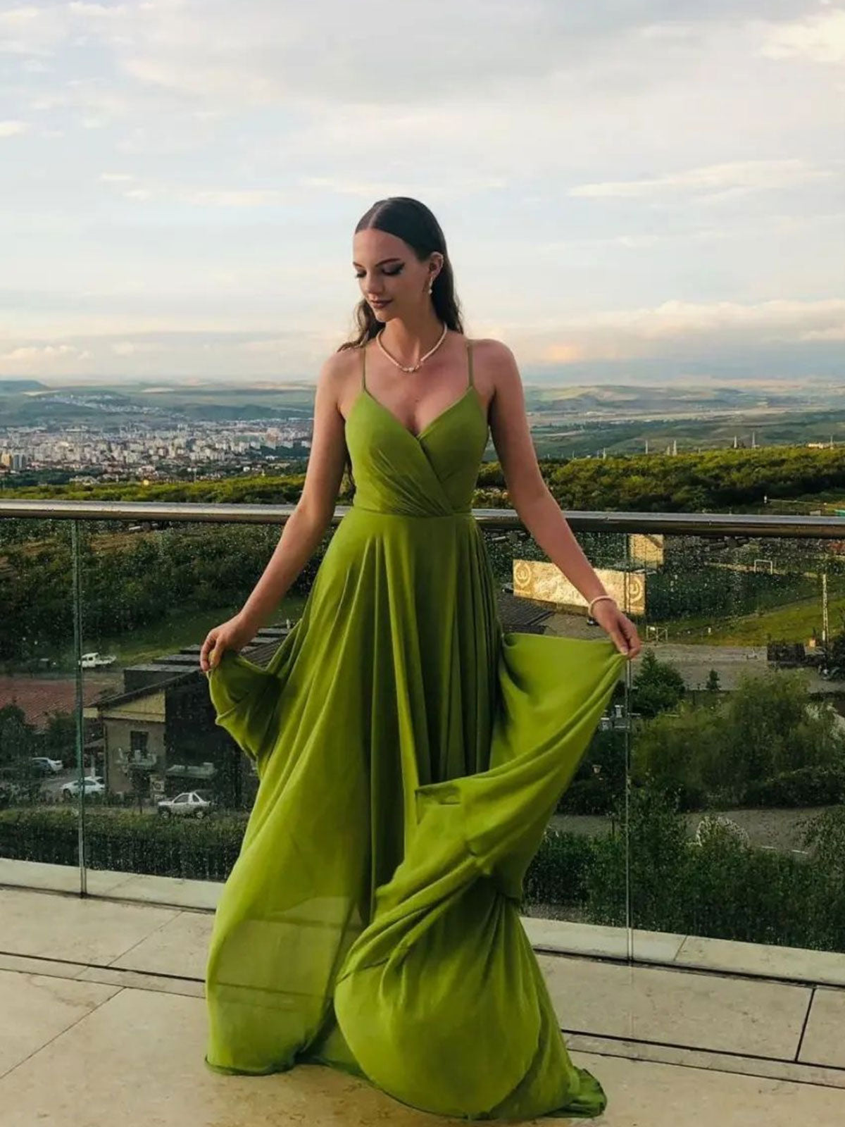 Simple A-Line Green Chiffon Long Prom Dress Green Evening Dress