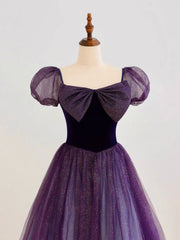 A-Line Purple Tulle Long Prom Dress Purple Formal Evening Dress