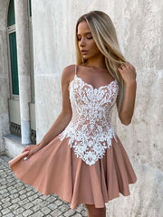 Mini/Short Lace Pink Prom Dress Cute Homecoming Dress