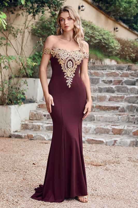 Off the Shoulder Evening Dress Floor Length Dress Mermaid with Lace Appliques