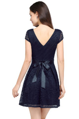 Black Crew Neck Bridesmaid Dress Short Sleeves Wedding Party Dress