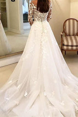 Ball Gown Off-the-Shoulder Wedding Dress Long Sleeves Bridal Dress with Appliques