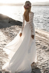 Ivory A-Line Wedding Dress Backless Floor Length Bridal Dress