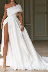 Ivory Wedding Dress A-Line One Shoulder Bridal Dress