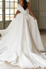 Ivory Wedding Dress A-Line One Shoulder Bridal Dress