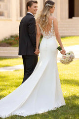 Ivory Mermaid Wedding Dress Spaghetti Straps Lace Appliques Bridal Dress