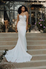 Ivory Square Neck Wedding Dress Off the Shoulder Bridal Dress with Sweep Train