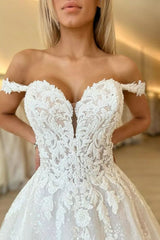 Ivory Wedding Dress A Line Off the Shoulder Bridal Dress with Appliques