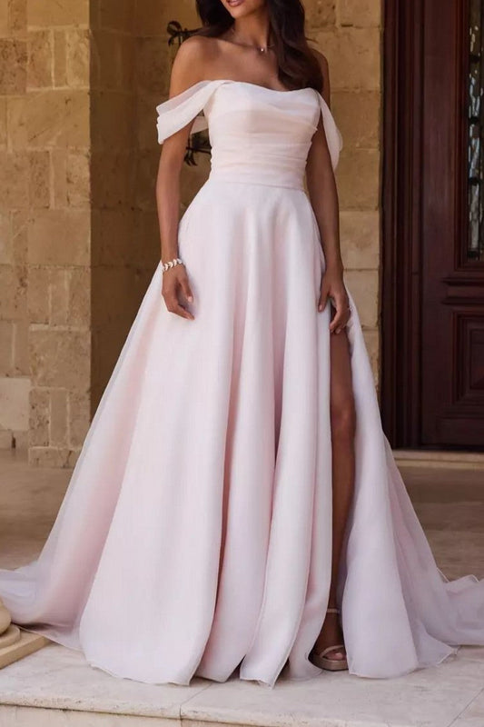 Ivory Wedding Dress A Line Off the Shoulder Bridal Dress with Slit