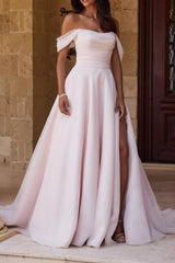 Ivory Wedding Dress A Line Off the Shoulder Bridal Dress with Slit