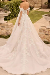 Ivory Wedding Dress A Line Off the Shoulder Bridal Dress With Sweep Train