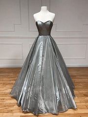 Simple Sweetheart Neck Satin Gray Long Prom Dress Gray Formal Party Dress