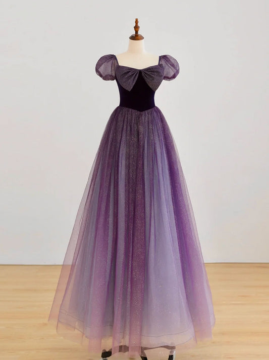 A-Line Purple Tulle Long Prom Dress Purple Formal Evening Dress